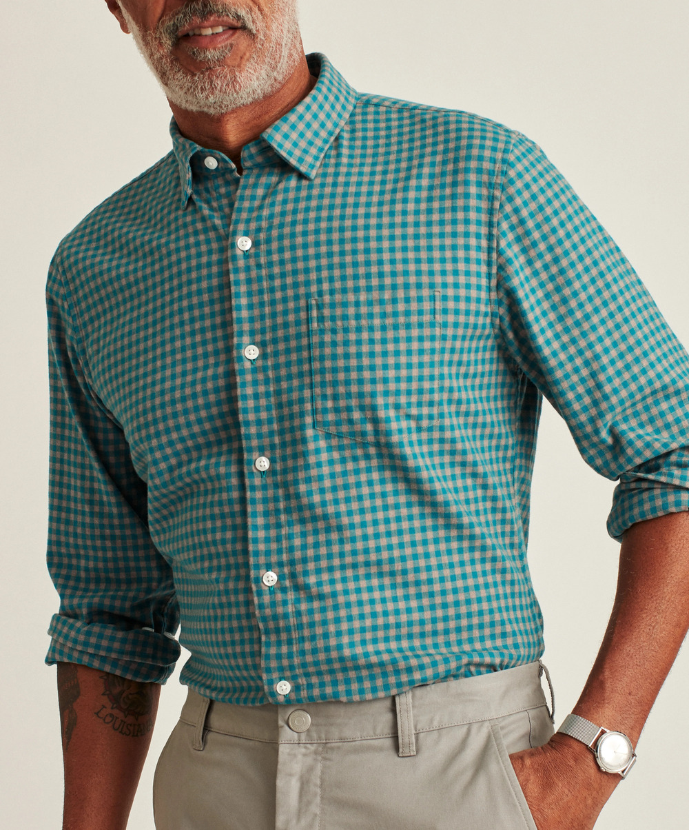 Bonobos Teal and Tan Gingham Stretch Slim Flannel Shirt/47680